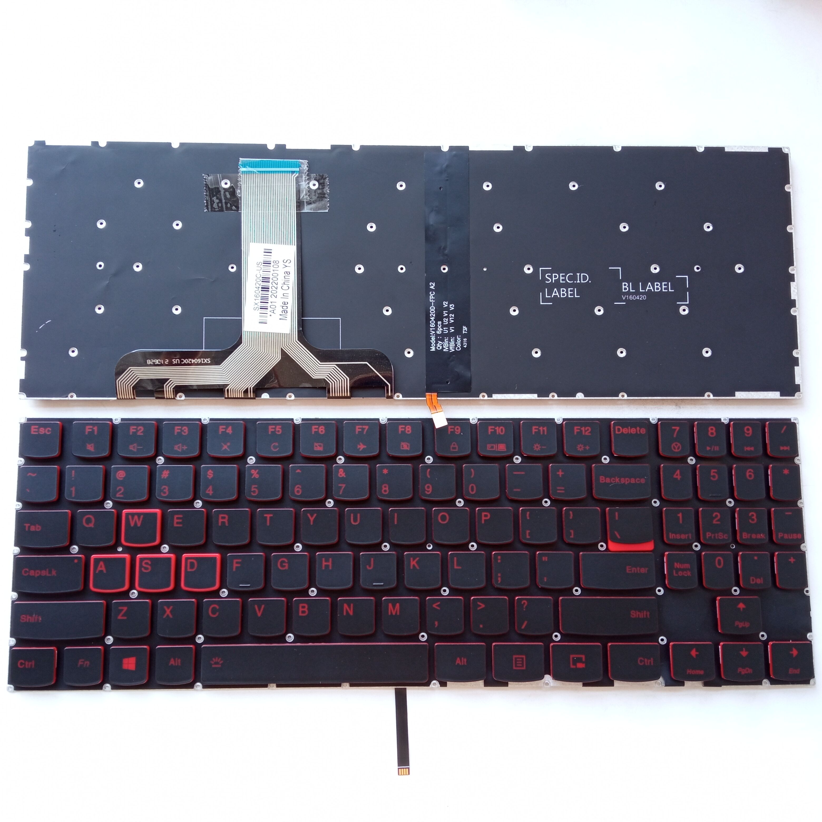 Picture of New Replacement Laptop Keyboard For LENOVO Y520/R720 BLACK Backlit,Red Printing,Red side (OEM) US Layout